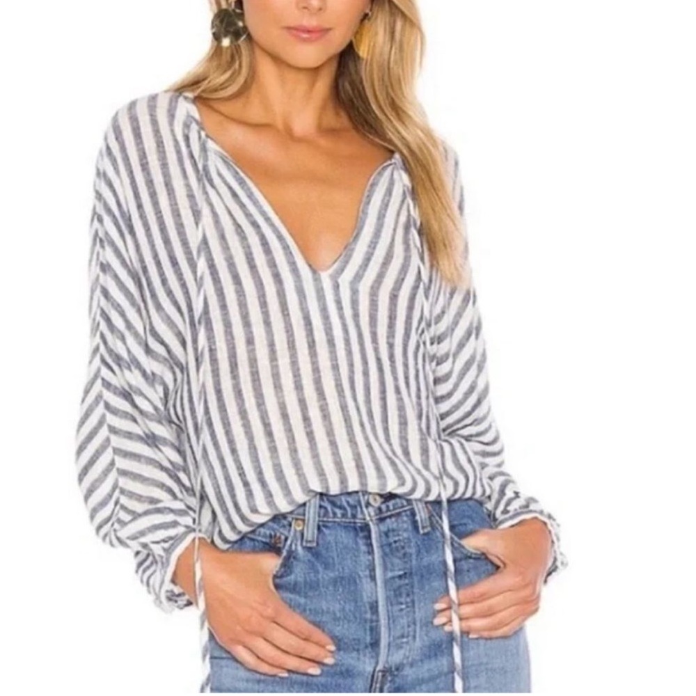 Rails Nina Rio Stripe Linen Blend Blouse Top - image 1